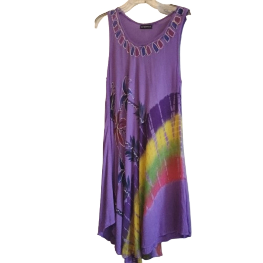 Eternia Tie Dye Palm Tree Dress Purple Free Size Rayon Gauze Boho Festival... - Picture 2 of 12